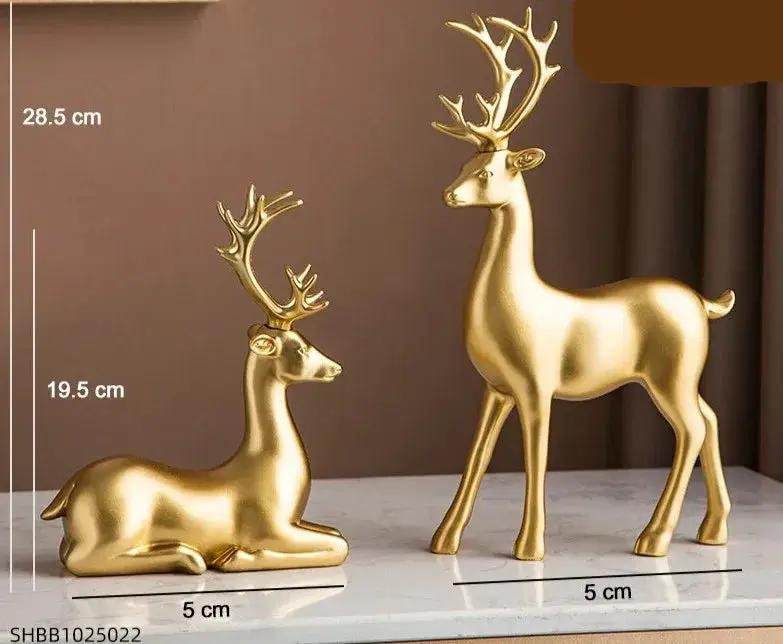 Golden Deer Figurine Set with Crystal Floral Accents by House Of Avana