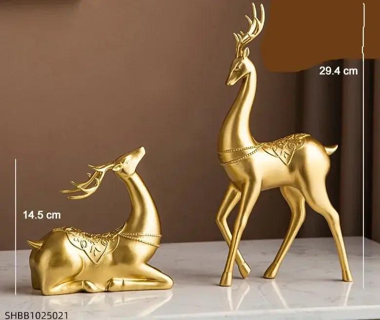 Golden Deer Figurine Set with Crystal Floral Accents by House Of Avana