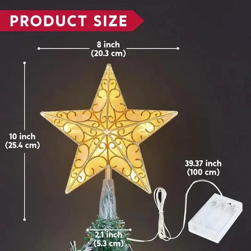 Golden Star Christmas Tree with White LEDs by House Of Avana