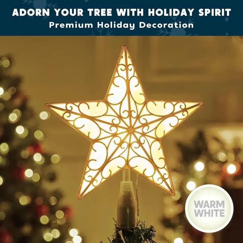 Golden Star Christmas Tree with White LEDs by House Of Avana