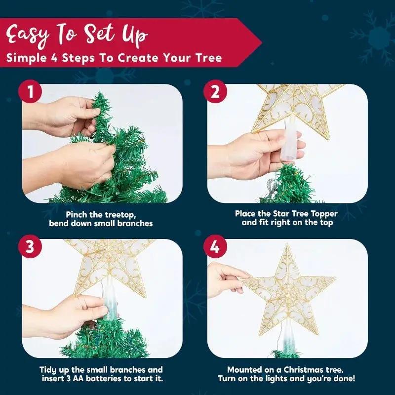 Golden Star Christmas Tree with White LEDs by House Of Avana