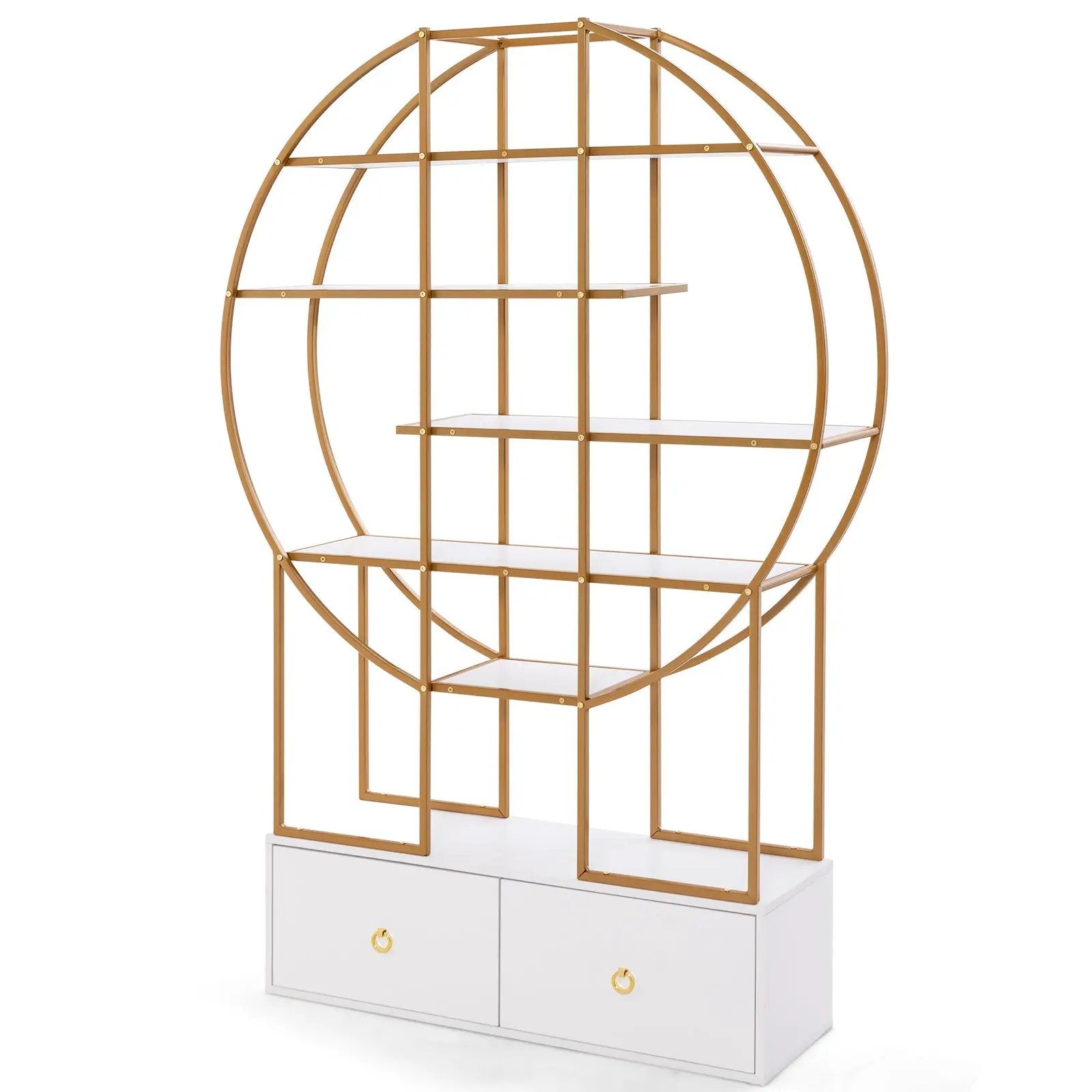 71 Inches 6-Tier Gold Bookshelf with 2 Storage Drawers-Golden by DirectDeals