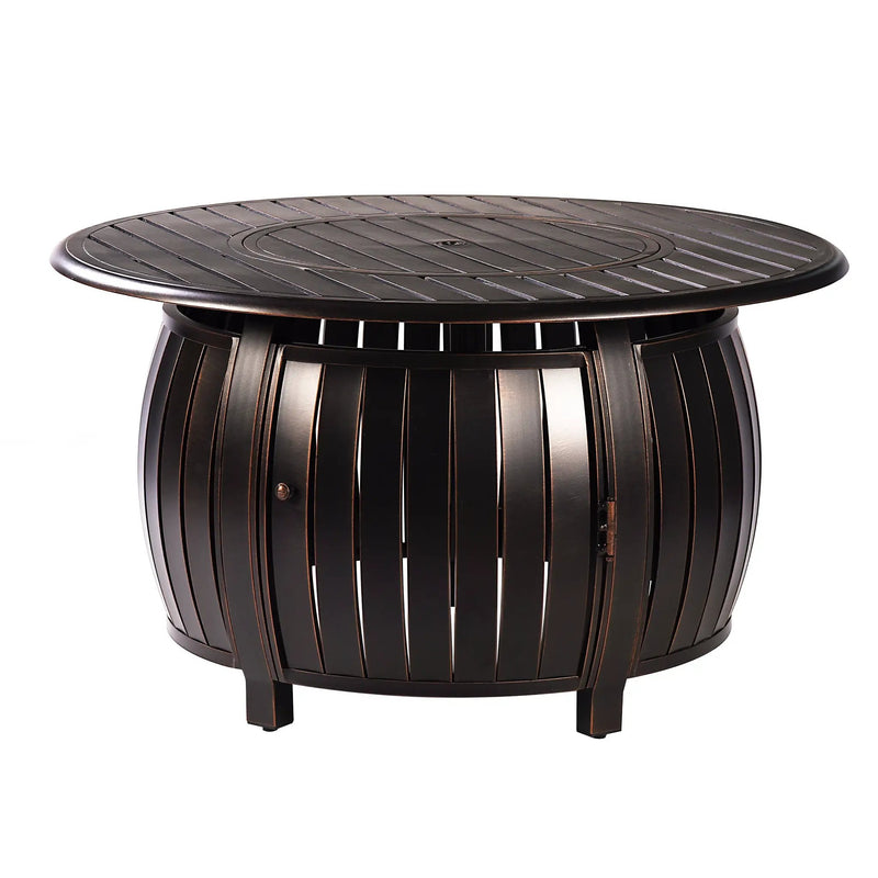 Aluminum 44-in Round Patio Fire Table Set with Swivel Rocking Chairs by Sharicks