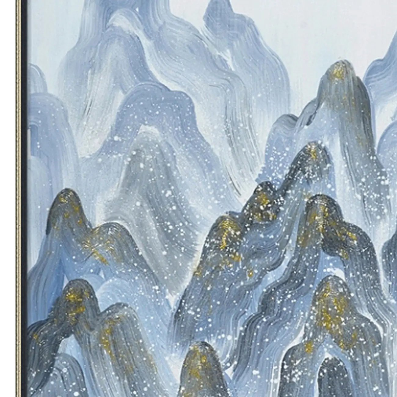 Hand Painted Acrylic Wall Art Blue Mountains on a 39 x 39 Square Canvas with a Silver Wooden Frame by Sharicks