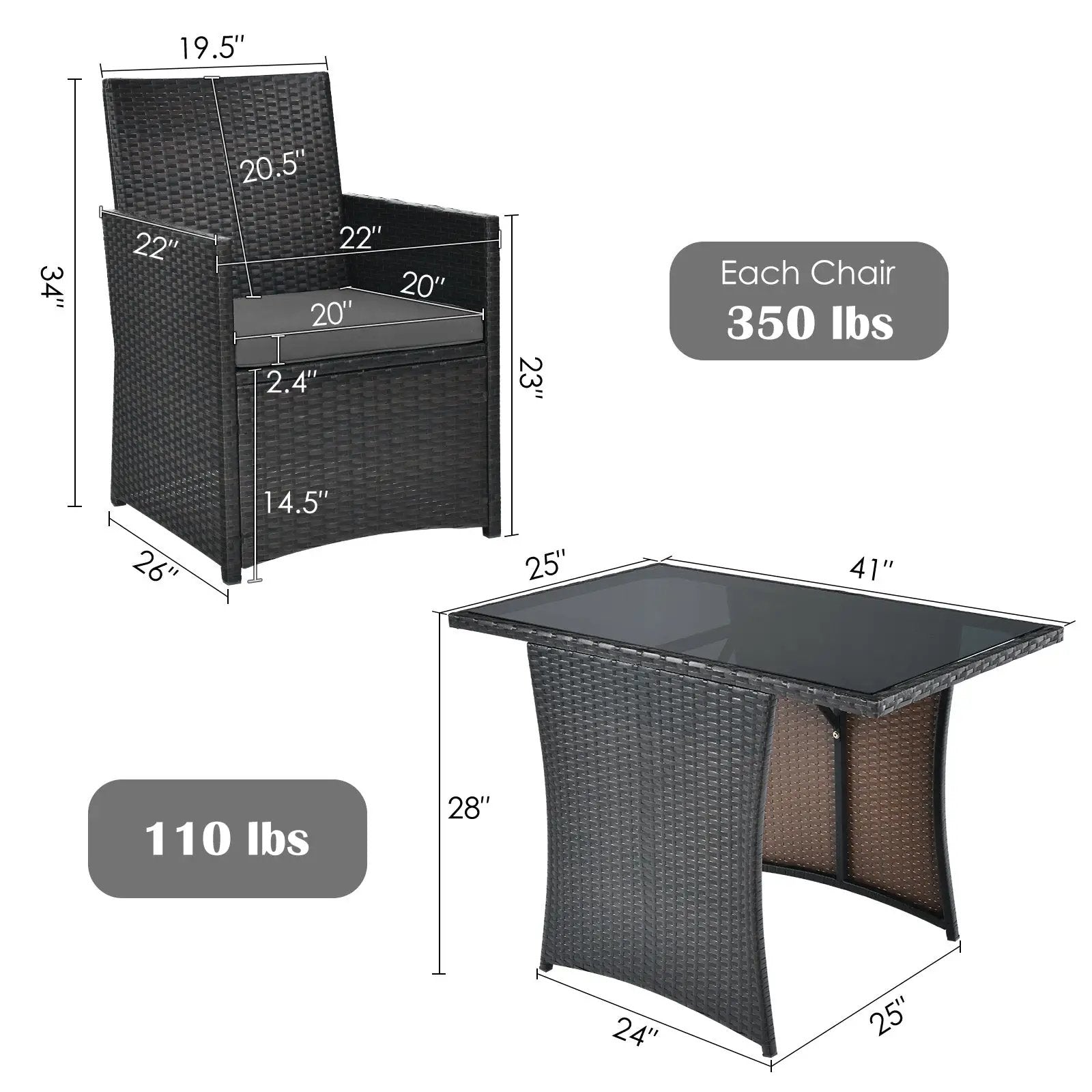 3 Pieces Patio Rattan Furniture Set with Cushion and Sofa Armrest by DirectDeals