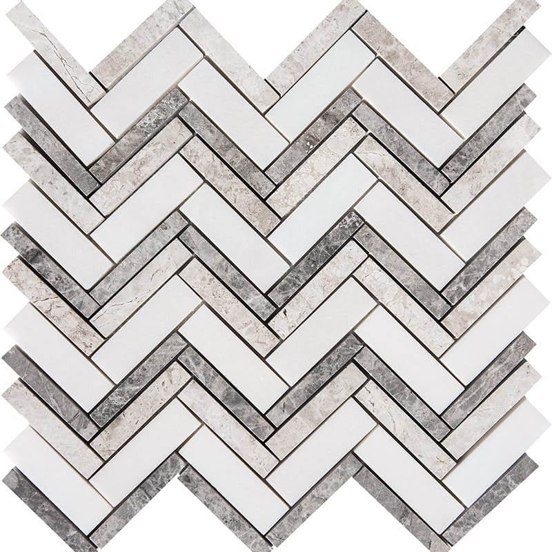 Granada Blend Polished Herringbone 1x3 Marble Mosaics 12 1/8x13 3/8 Marble Polished 14x14 Mosaics