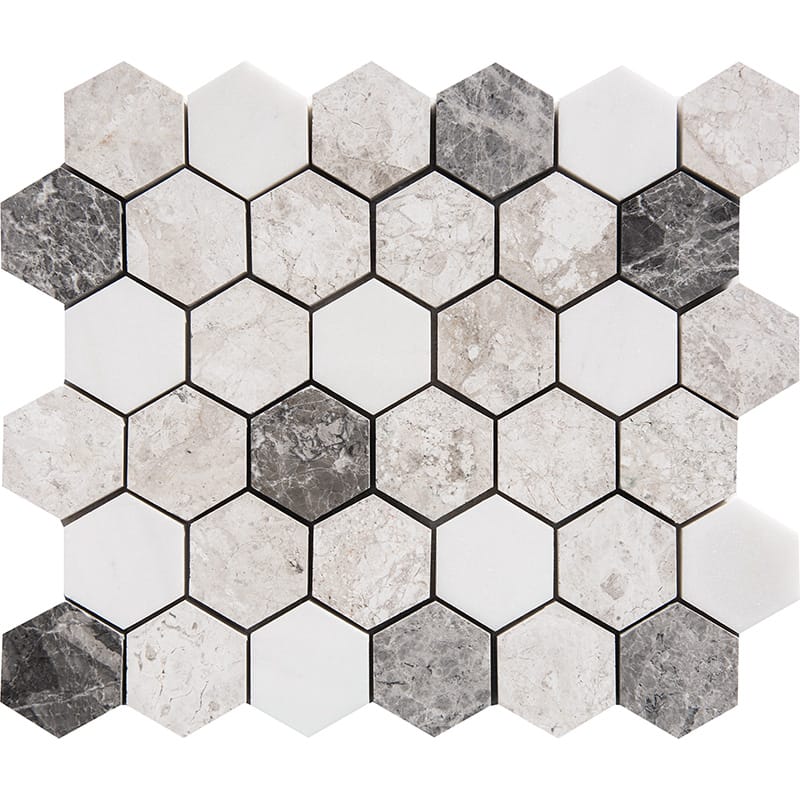 Granada Blend Polished Hexagon Marble Mosaics 10 3/8x12 Marble Polished 12x12 Mosaics
