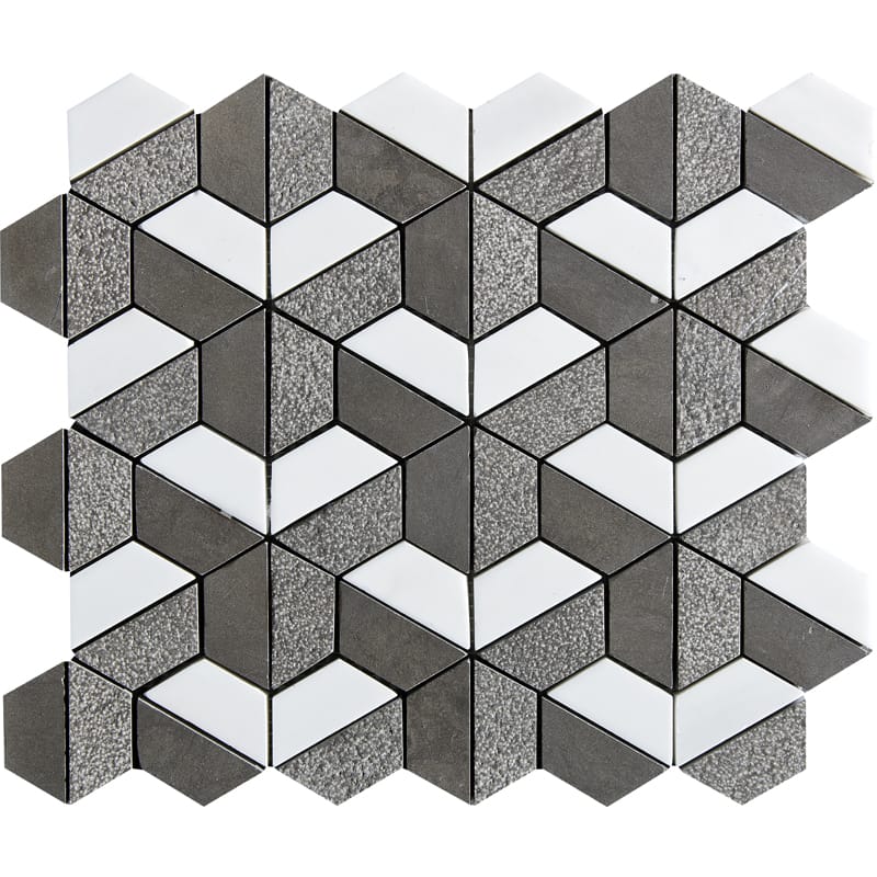 Gray Foussana, Bianco Dolomiti Textured 3d Hexagon Limestone Mosaics 10 3/8x12 Marble Textured 12x12 Mosaics