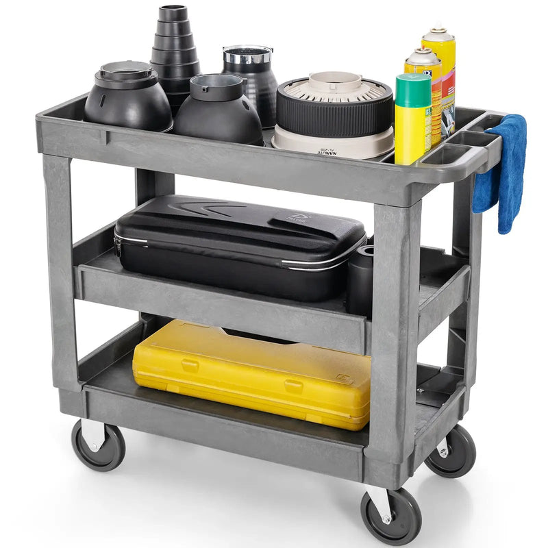 3-Tier Utility Cart with 550 LBS Max Load and Adjustable Middle Shelf-Gray by DirectDeals