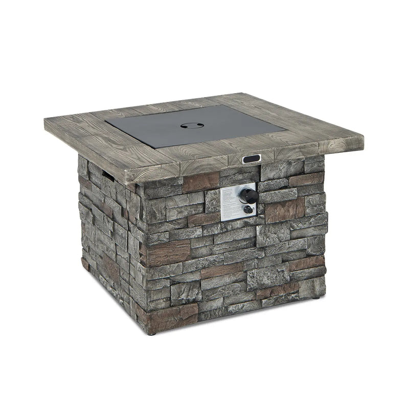 34.5 Inch Square Propane Gas Fire Pit Table with Lava Rock and PVC Cover-Gray by DirectDeals