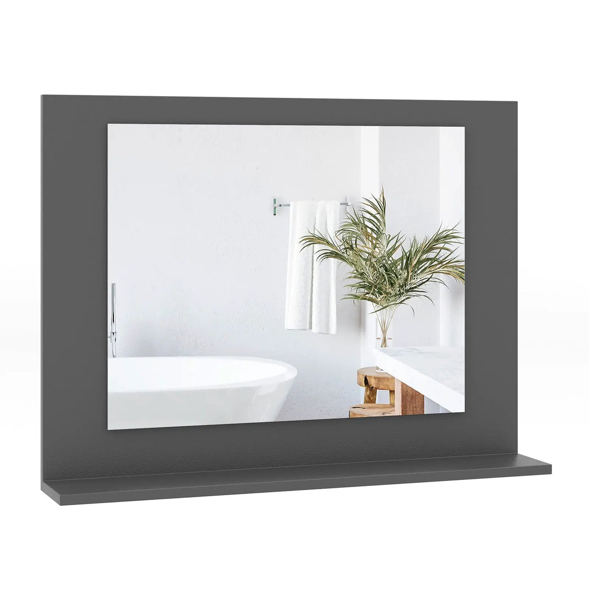 Rectangle Bathroom Mirror with Shelf 23.5 x 17.5 Inch and Wood Frame, photo 9 of 10