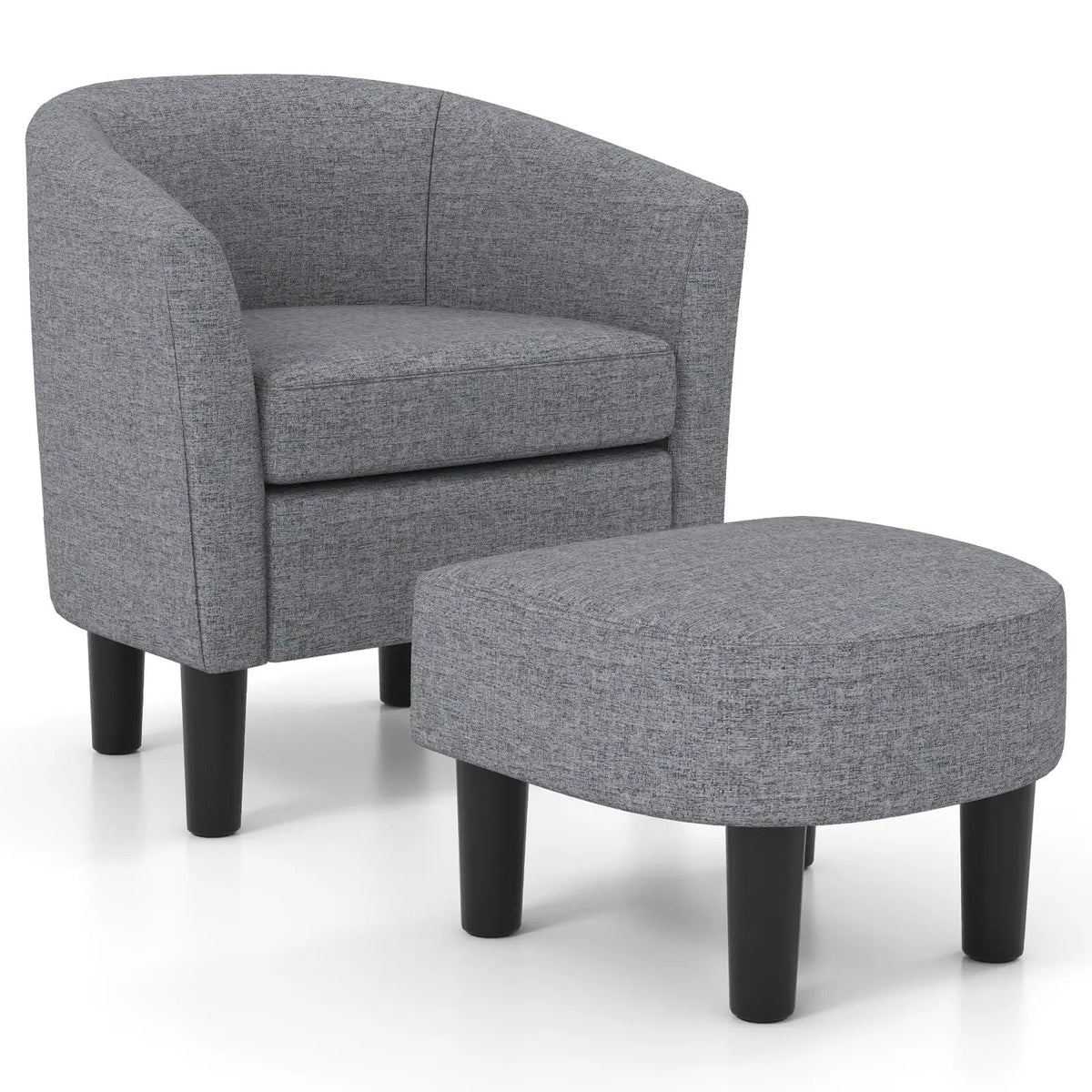 Barrel Club Chair with Ottoman Set Linen Fabric Accent Chair with Footrest, photo 12 of 16