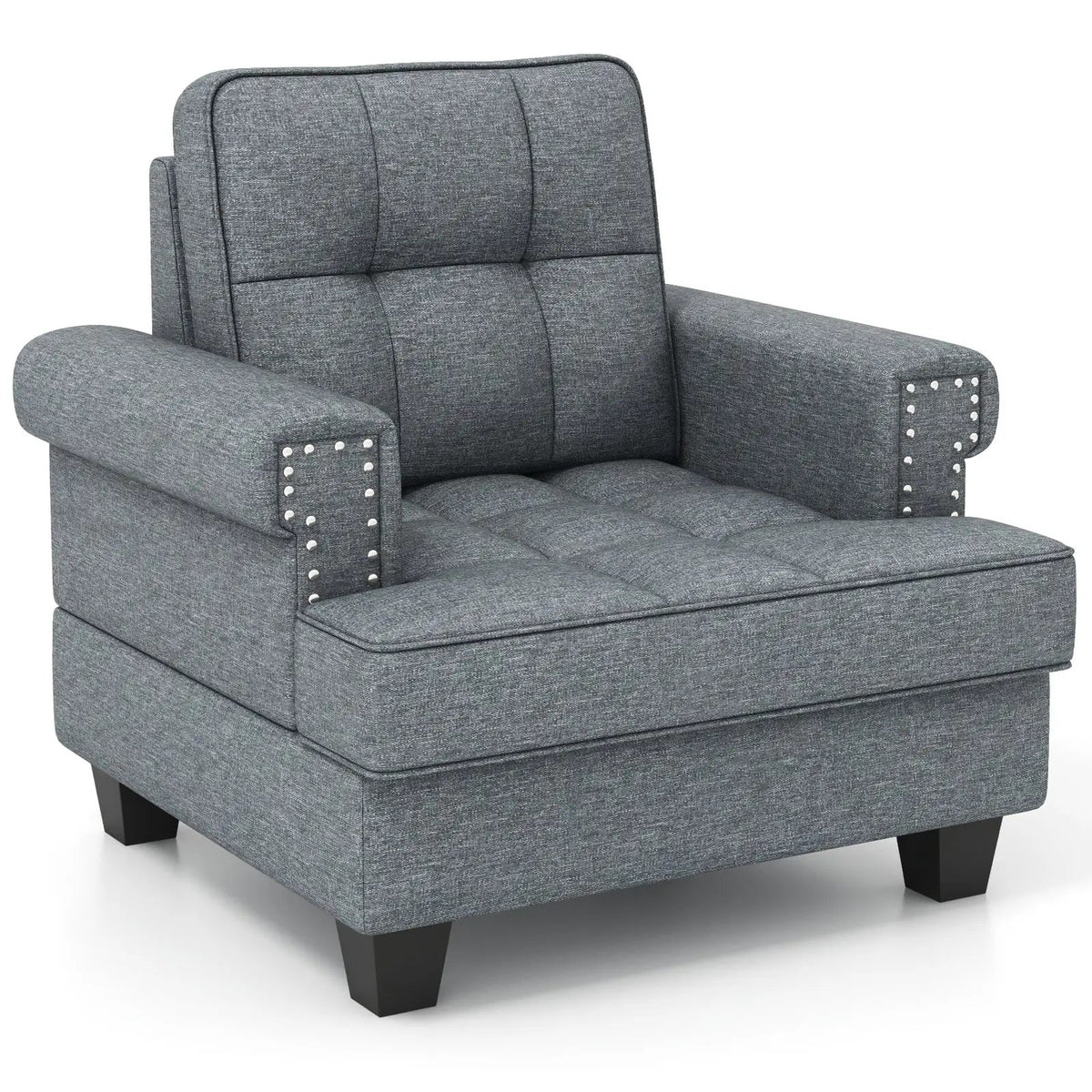 Mid-century Modern Accent Armchair Tufted Linen Club Chair, photo 6 of 16