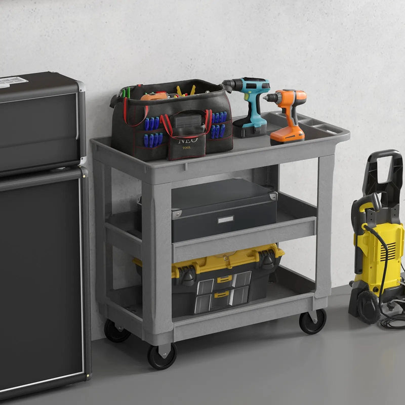 3-Tier Utility Cart with 550 LBS Max Load and Adjustable Middle Shelf-Gray by DirectDeals
