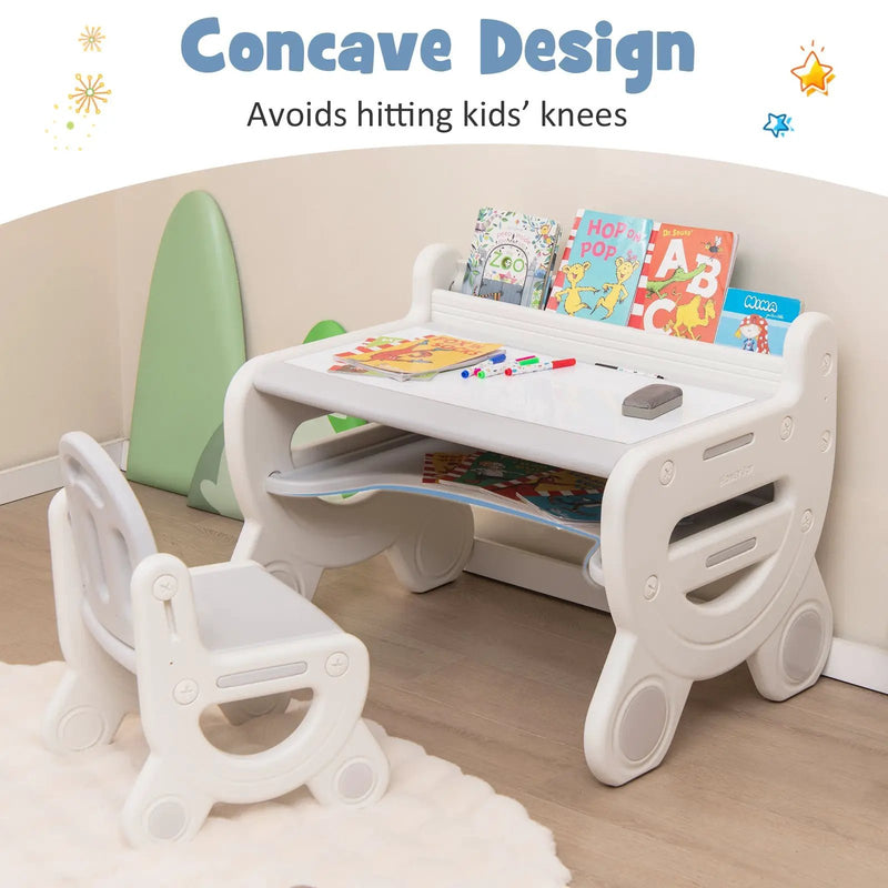 Kids Drawing Table and Chair Set with Watercolor Pens and Blackboard Eraser by DirectDeals