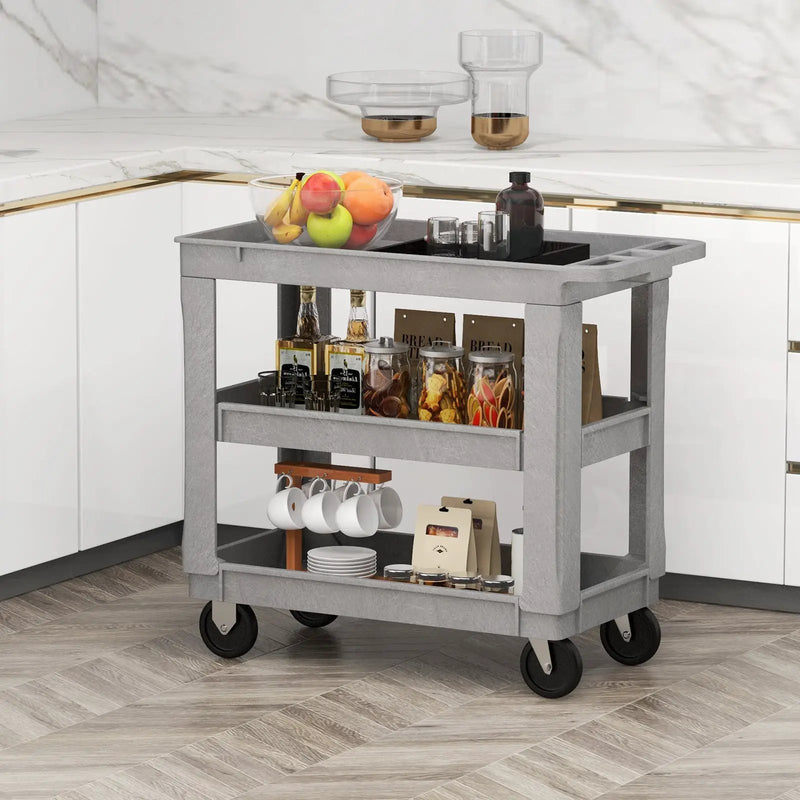 3-Tier Utility Cart with 550 LBS Max Load and Adjustable Middle Shelf-Gray by DirectDeals
