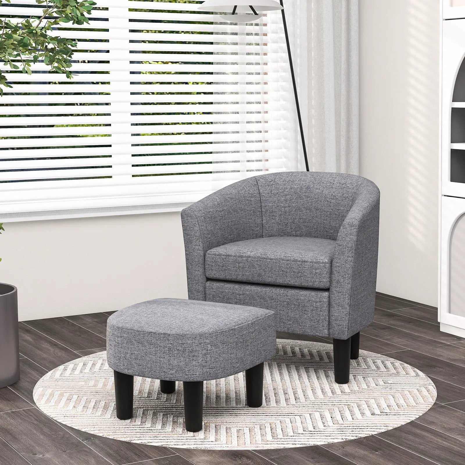 Barrel Club Chair with Ottoman Set Linen Fabric Accent Chair with Footrest by DirectDeals