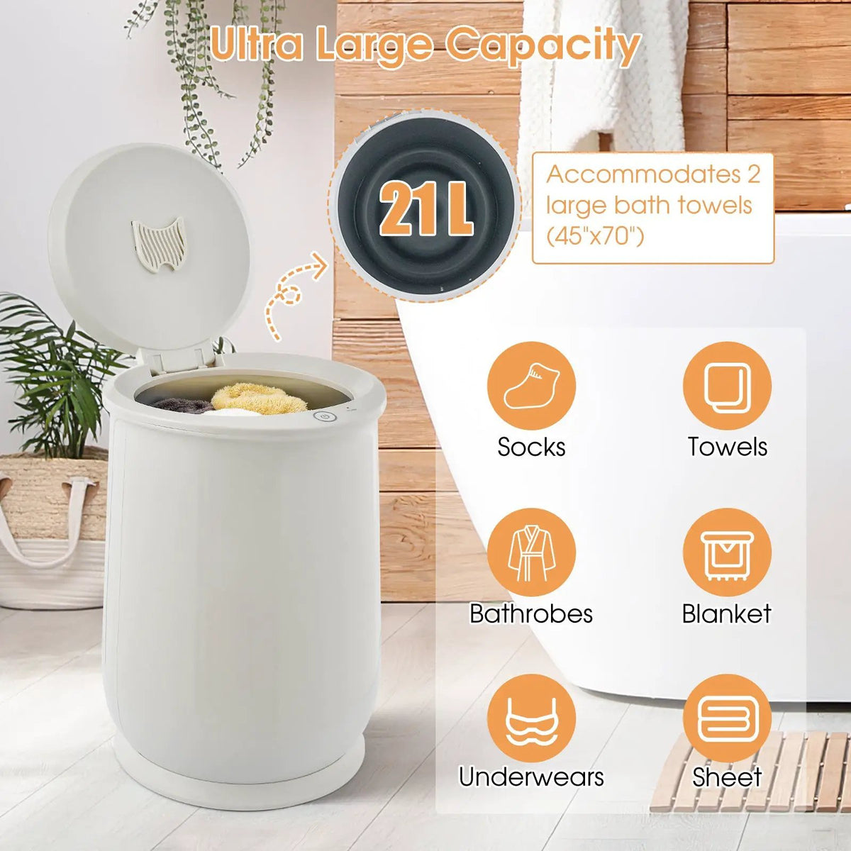 20L Bathroom Towel Warmer with Auto Shut-White, photo 7 of 9