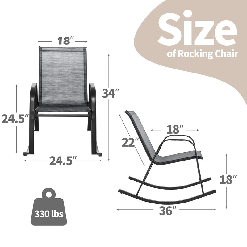 Set of 2 Metal Patio Rocking Chair with Breathable Seat Fabric by DirectDeals