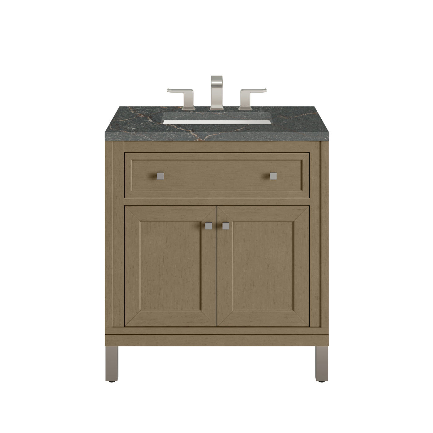 James Martin Chicago 30" Single Bathroom Vanity, Walnut Whisper with Parisien Bleu countertop