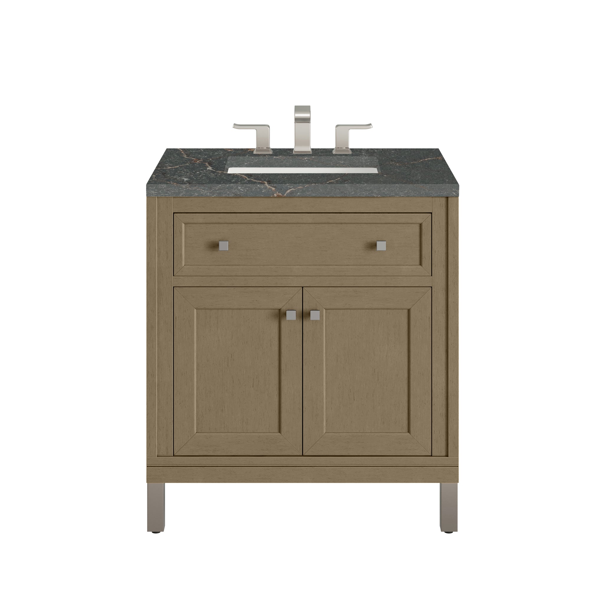 James Martin Chicago 30" Single Bathroom Vanity, Walnut Whisper with Parisien Bleu countertop