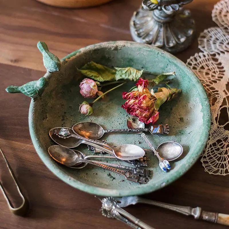 Green Iron Tray Bird Decorative Tray by RusticReach