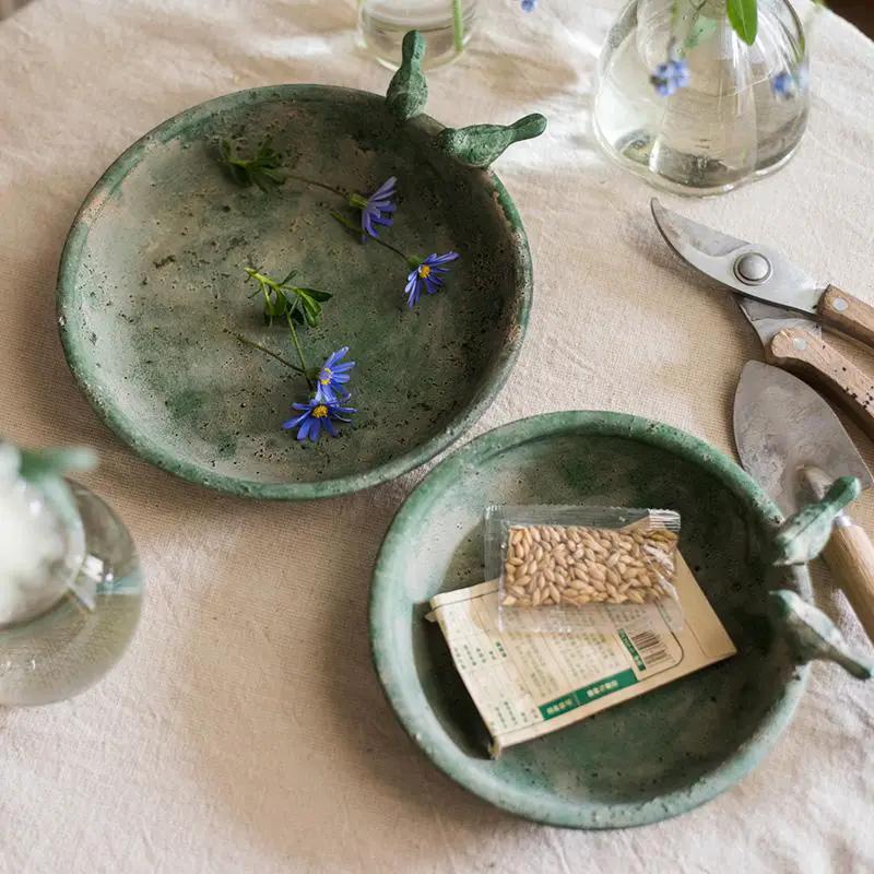 Green Iron Tray Bird Decorative Tray by RusticReach