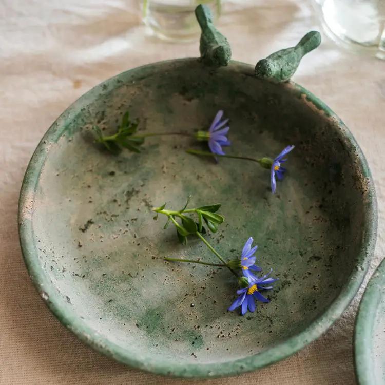 Green Iron Tray Bird Decorative Tray by RusticReach