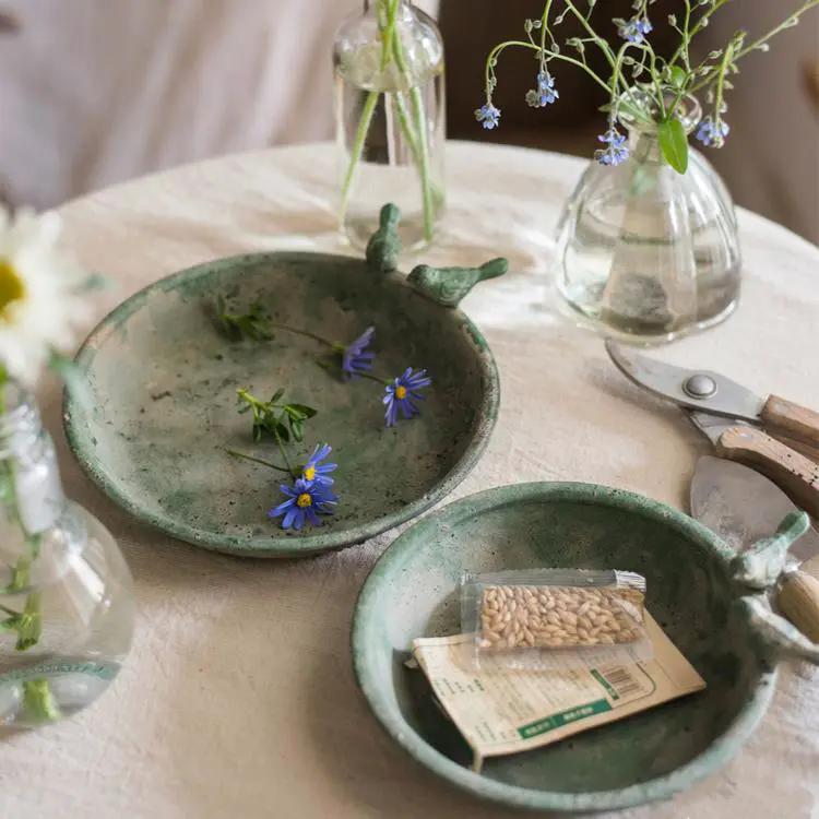 Green Iron Tray Bird Decorative Tray by RusticReach