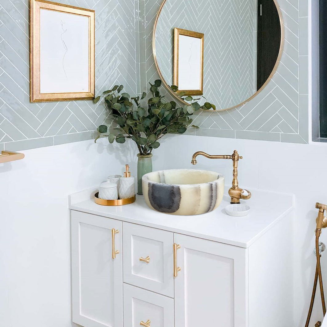 Green Translucent Onyx Natural Stone Above Vanity Bathroom Vessel Sink by GobekDesign