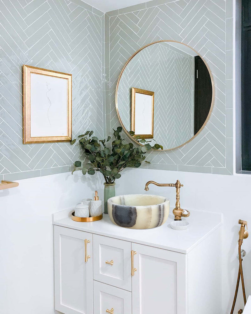 Green Translucent Onyx Natural Stone Above Vanity Bathroom Vessel Sink by GobekDesign