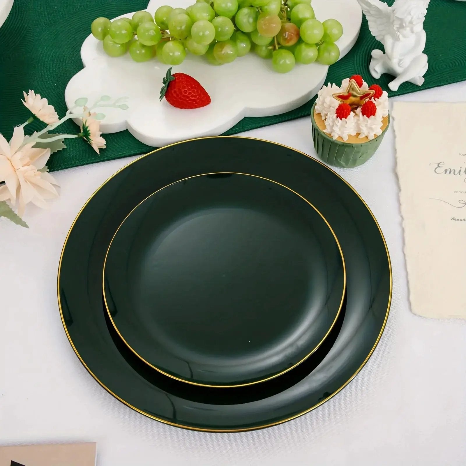 Green Plastic Plate and Cutlery Set for Christmas Parties by House Of Avana