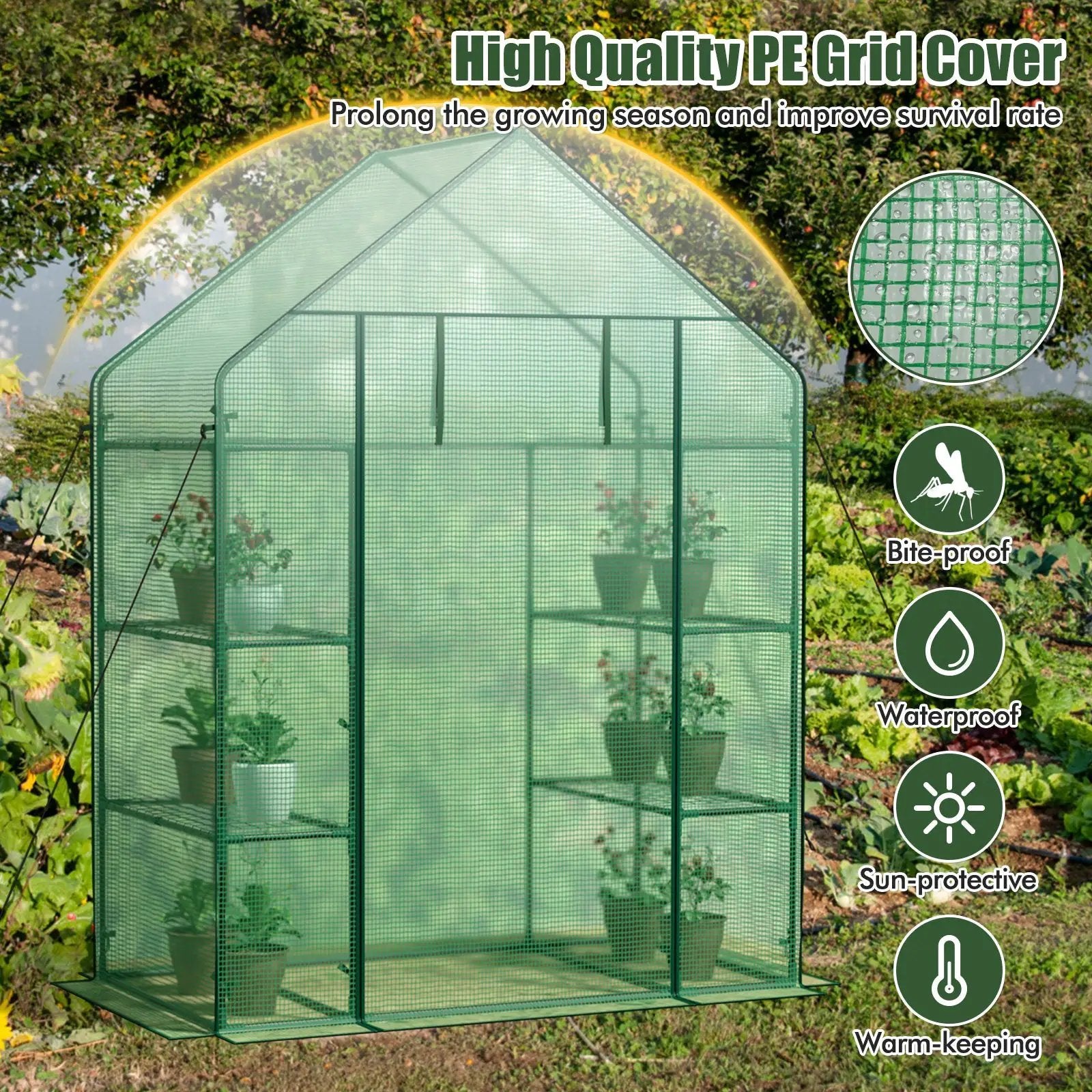 Portable 4 Tier Walk-in Plant Greenhouse with 8 Shelves by DirectDeals