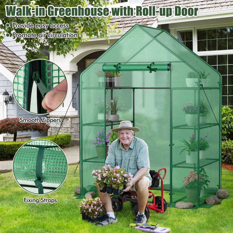 Portable 4 Tier Walk-in Plant Greenhouse with 8 Shelves by DirectDeals