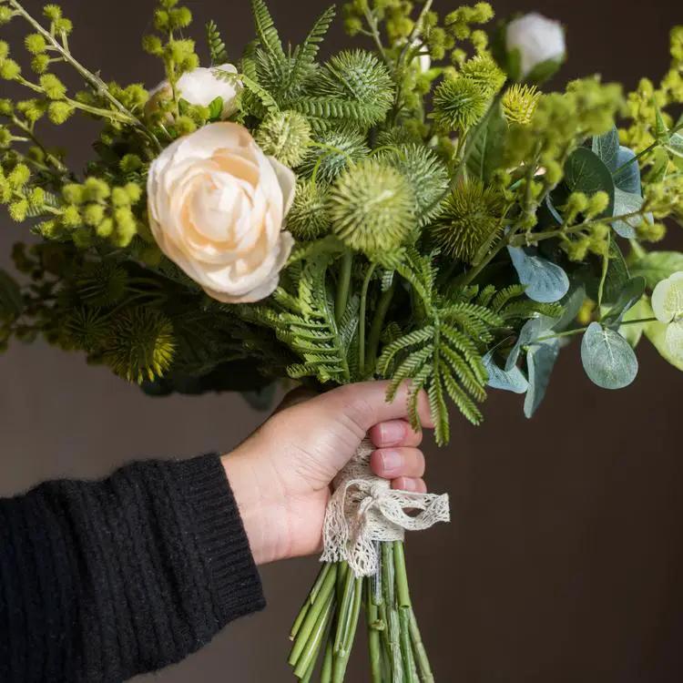 Greenery White Rose Bouquet in Pottery Set by RusticReach