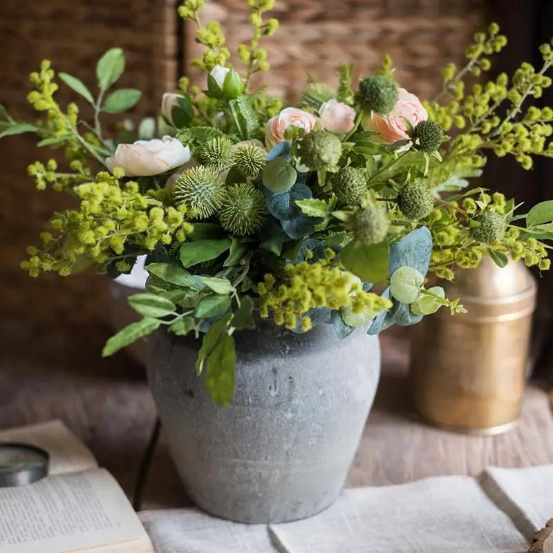 Greenery White Rose Bouquet in Pottery Set by RusticReach