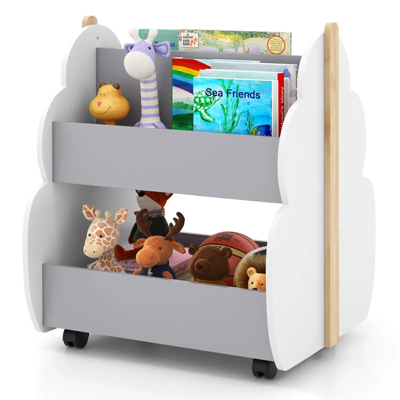 Kids Wooden Bookshelf with Universal Wheels by DirectDeals