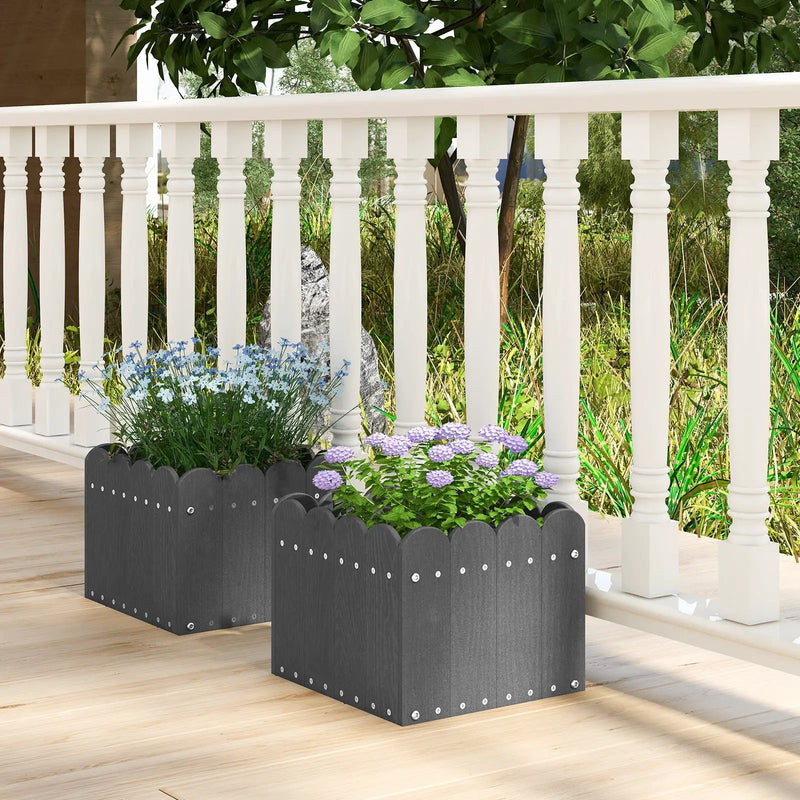 2 Pack Square Planter Box with Drainage Gaps for for Front Porch Garden Balcony by DirectDeals