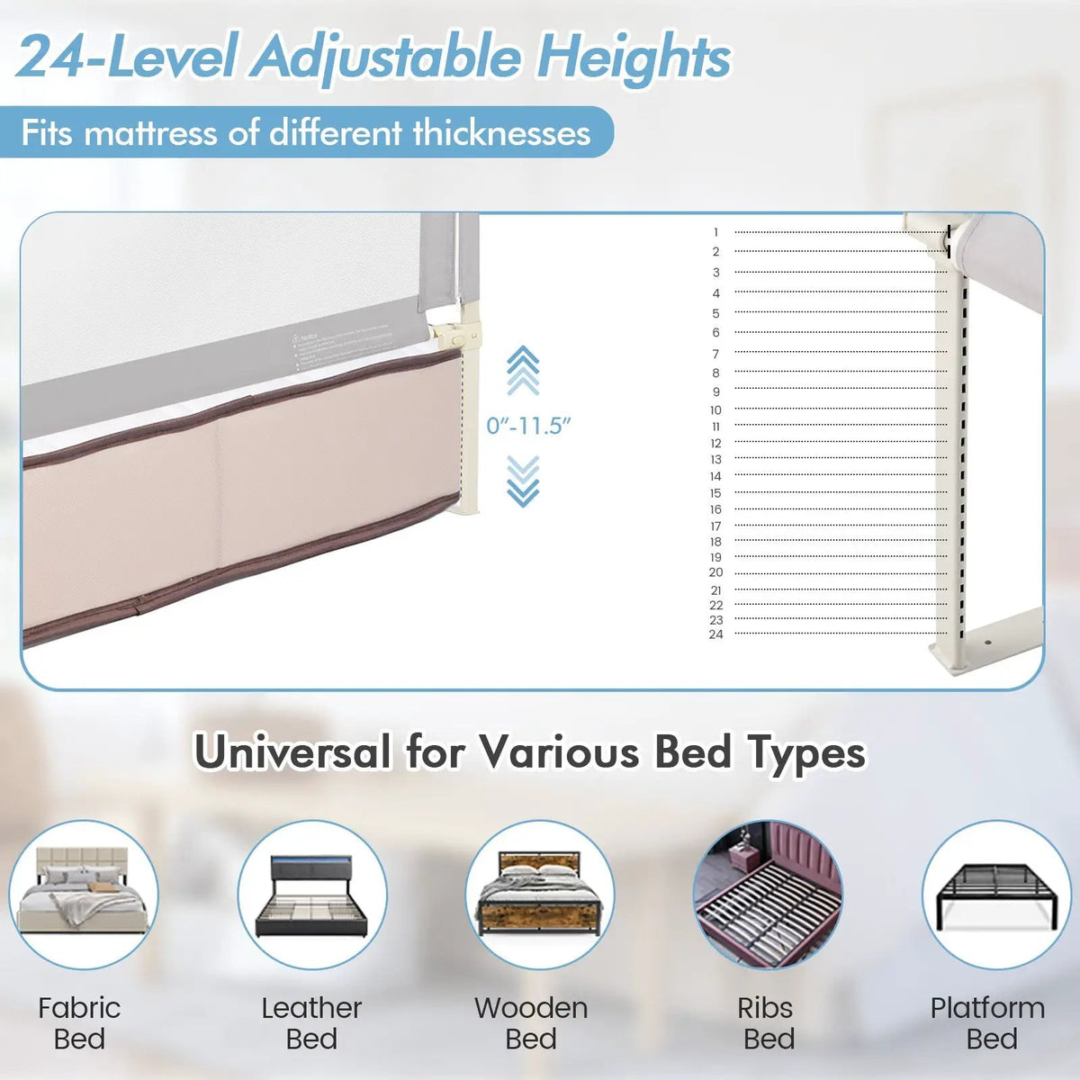 Vertical Lifting Baby Bed Rail with Double Safety Lock by DirectDeals