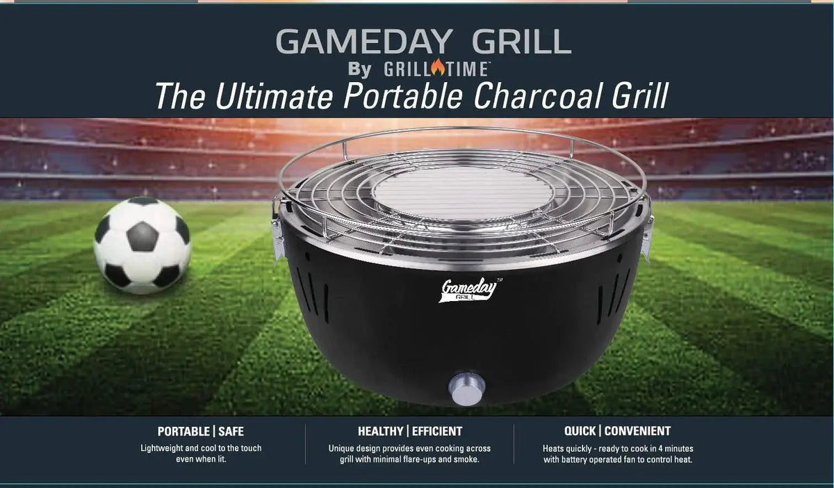 Grill Time Tailgater GTX Portable Charcoal Grill with Glass Hood Perfect for Camping Accessories by Outdoor Solar Outlet