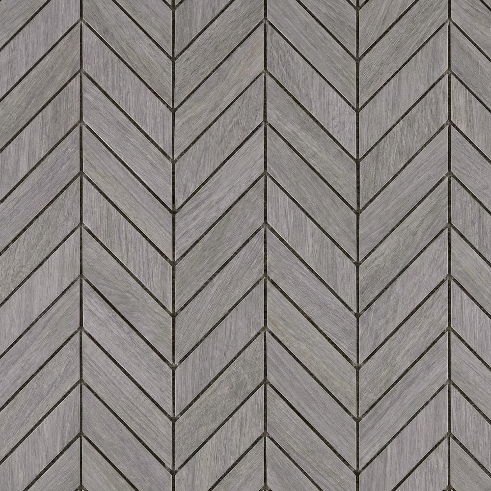 Gris Ardoise Matte Chevron Wood Look Porcelain Mosaics 17x7 3/4 Porcelain Matte 8x16 Mosaics