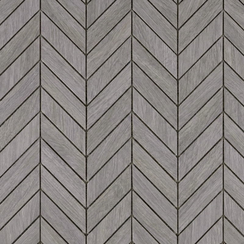 Gris Ardoise Matte Chevron Wood Look Porcelain Mosaics 17x7 3/4 Porcelain Matte 8x16 Mosaics
