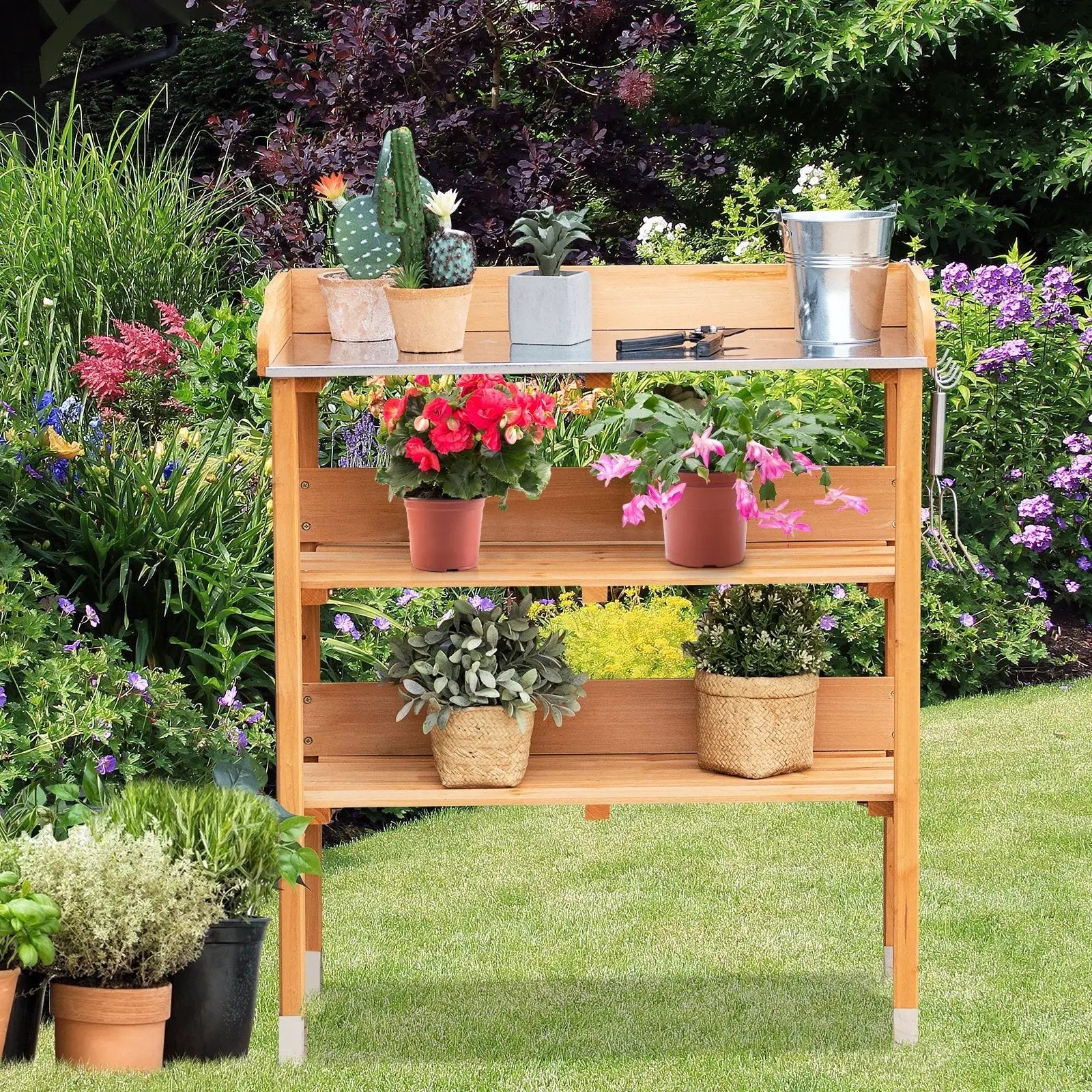 Garden Wooden Potting Bench Work Station with Hook by DirectDeals