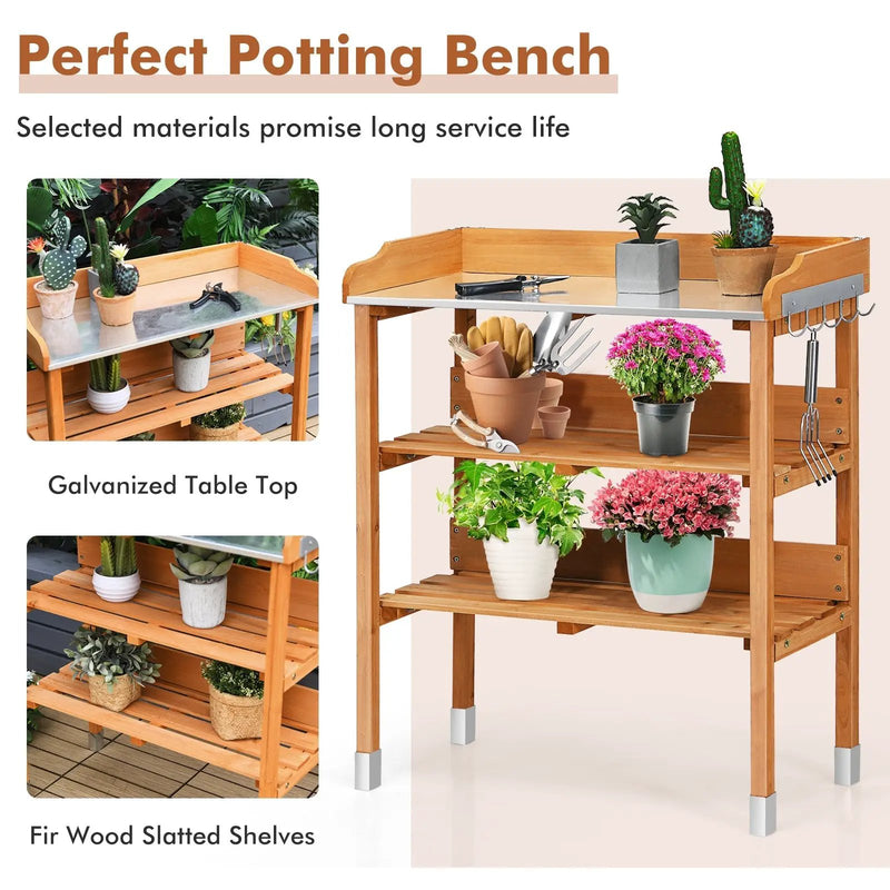 Garden Wooden Potting Bench Work Station with Hook by DirectDeals