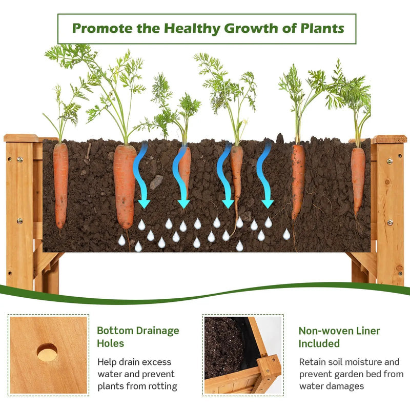8 Grids Wood Elevated Garden Planter Box Kit with Liner and Shelf by DirectDeals