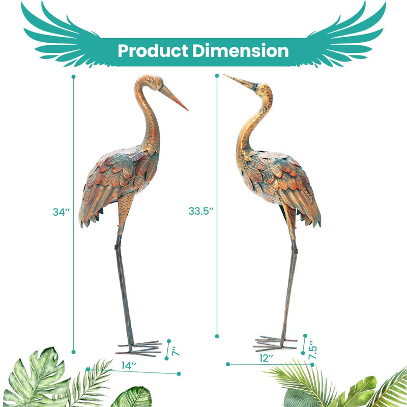 Set of 2 Crane Garden Statues Standing Metal Crane Sculptures Bird by DirectDeals