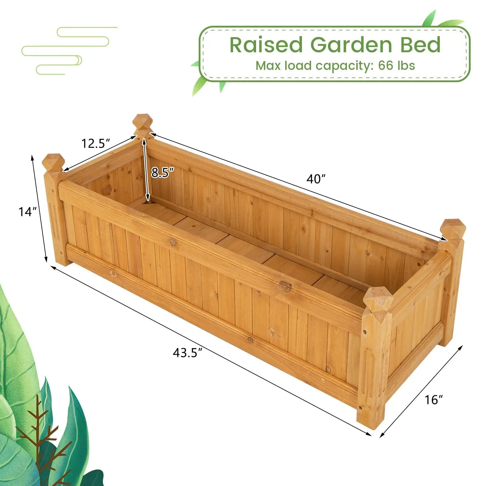 Wooden Rectangular Garden Bed with Drainage System-Natural by DirectDeals