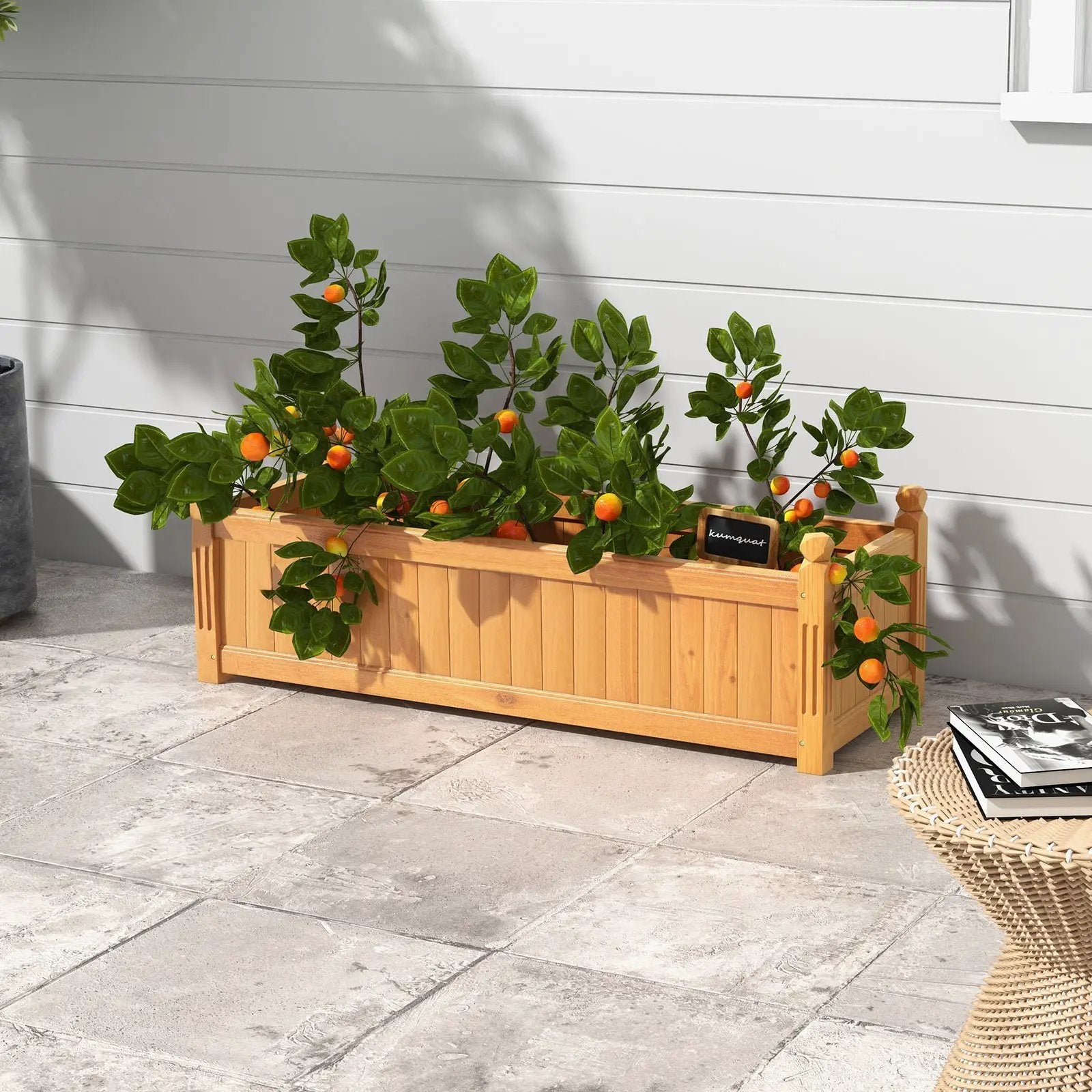 Wooden Rectangular Garden Bed with Drainage System-Natural by DirectDeals