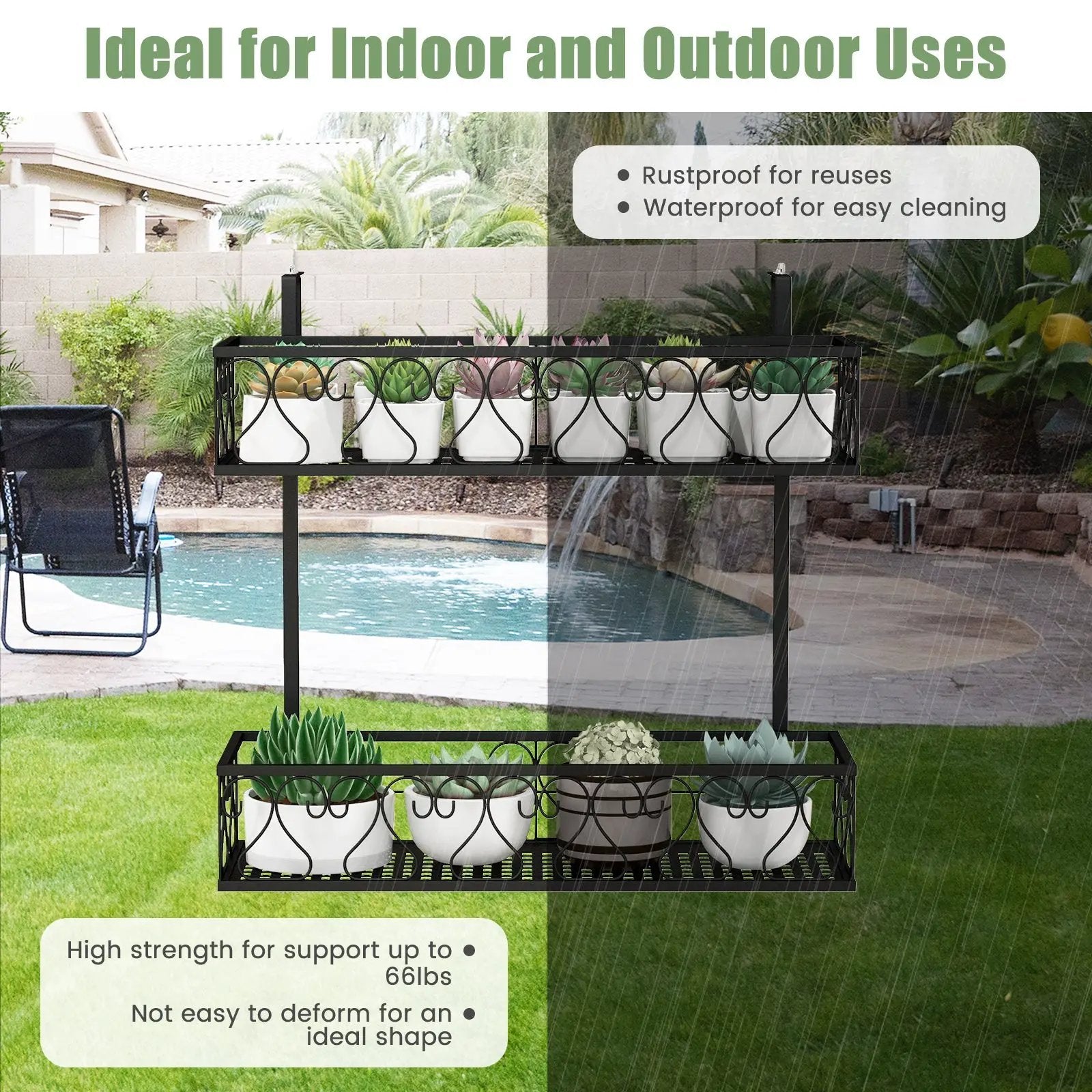 Flower Pot Holder with Adjustable Hooks and 2 Planter Baskets by DirectDeals