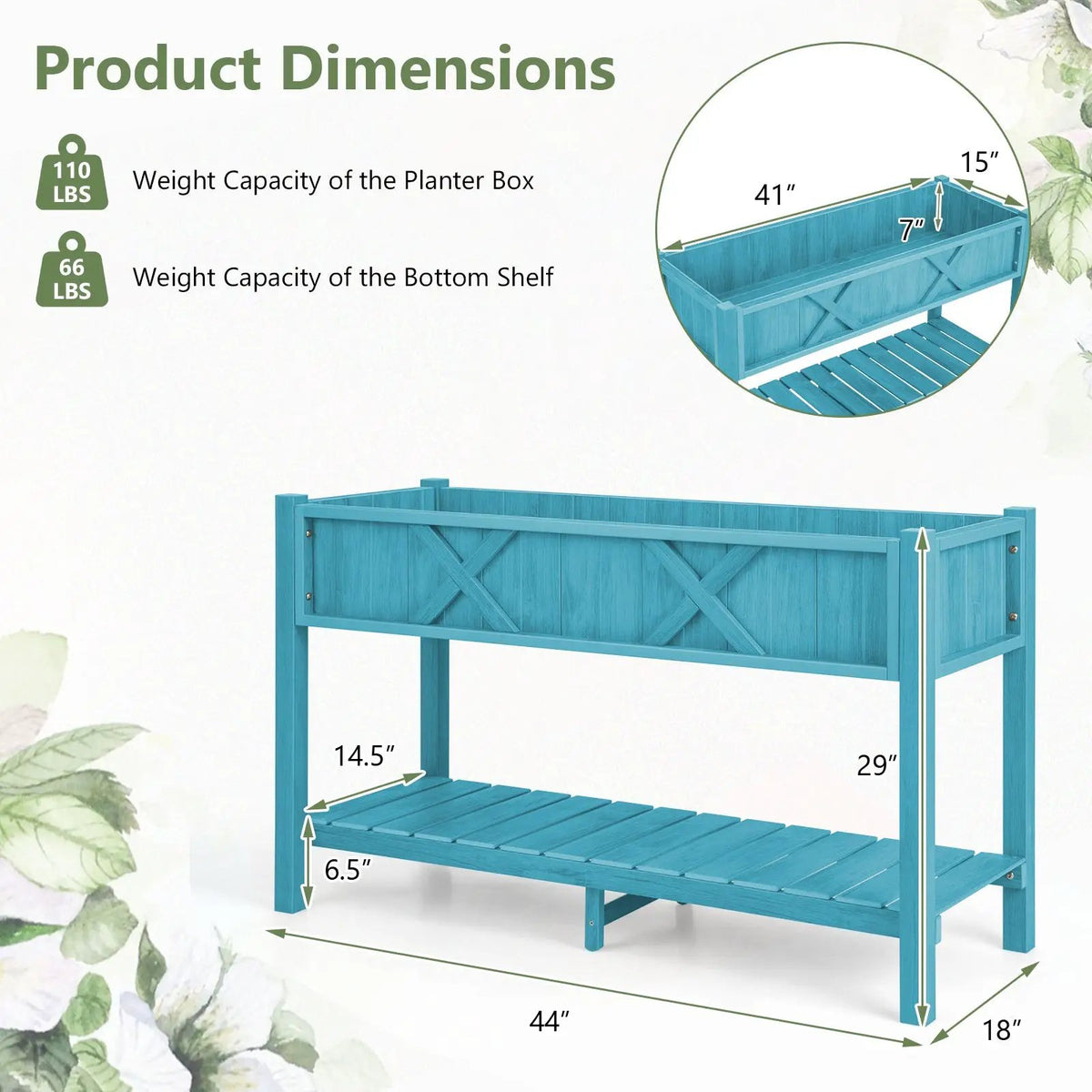 Poly Wood Elevated Planter Box with Legs Storage Shelf Drainage Holes, photo 5 of 10